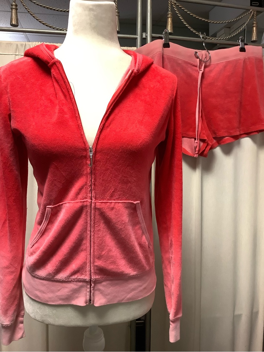 Juicy Couture Terry Ombre Pink Zip-Up Hoodie S Shorts XL
